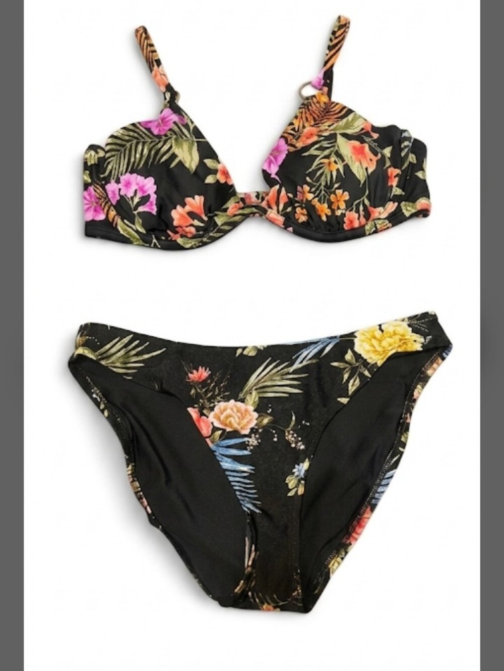 NWT Shade & Shore Black Tropical Underwire Bikini Set Swim 34DD Top / M Bottoms - Picture 3 of 5